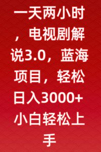 一天两小时,电视剧解说3.0,蓝海项目,轻松日入3000+小白轻松上手【揭秘】|淘骐网赚资源库