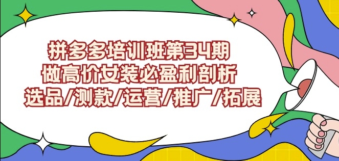 拼多多培训班第34期：做高价女装必盈利剖析选品/测款/运营/推广/拓展|淘骐网赚资源库