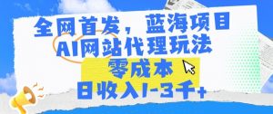 全网首发，蓝海项目，AI网站代理玩法，零成本日收入1-3千+【揭秘】|淘骐网赚资源库