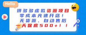 最新拼多多虚拟资源项目,零成本光速开店,无货源、自动回复,一天保底500+【揭秘】|淘骐网赚资源库