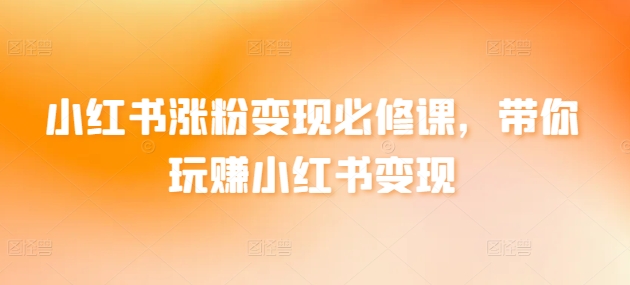 小红书涨粉变现必修课,带你玩赚小红书变现|淘骐网赚资源库