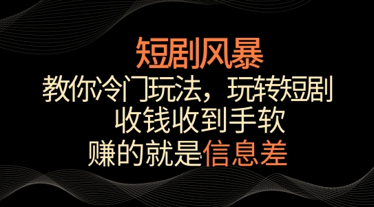短剧风暴,教你冷门玩法,玩转短剧,收钱收到手软【揭秘】|淘骐网赚资源库