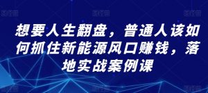 想要人生翻盘,普通人该如何抓住新能源风口赚钱,落地实战案例课|淘骐网赚资源库