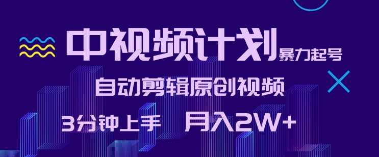 中视频计划暴力起号,自动剪辑原创视频,3分钟上手,月入2W+【揭秘】|淘骐网赚资源库