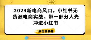 2024新电商风口,小红书无货源电商实战,带一部分人先冲进小红书|淘骐网赚资源库