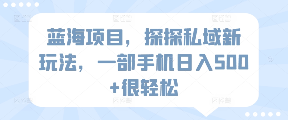 蓝海项目,探探私域新玩法,一部手机日入500+很轻松【揭秘】|淘骐网赚资源库