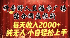 每天收入2000+,抖音野人直播卡广场,结合网盘拉新,纯无人,小白轻松上手【揭秘】|淘骐网赚资源库