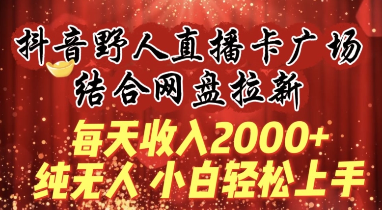 每天收入2000+,抖音野人直播卡广场,结合网盘拉新,纯无人,小白轻松上手【揭秘】|淘骐网赚资源库