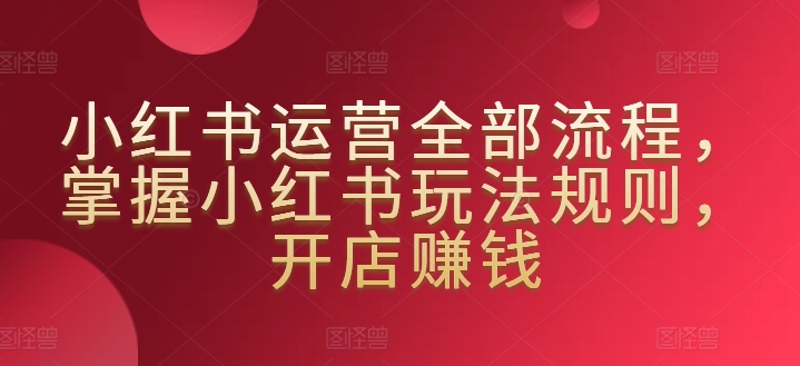 小红书运营全部流程,掌握小红书玩法规则,开店赚钱|淘骐网赚资源库