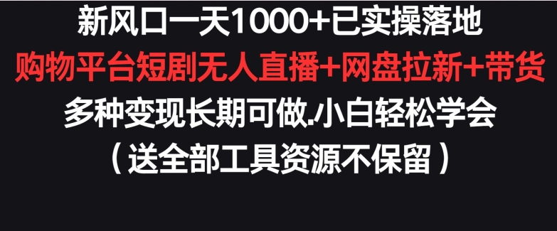 新风口一天1000+已实操落地购物平台短剧无人直播+网盘拉新+带货多种变现长期可做【揭秘】|淘骐网赚资源库