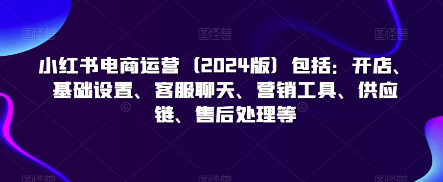 小红书电商运营(2024版)包括:开店、基础设置、客服聊天、营销工具、供应链、售后处理等|淘骐网赚资源库