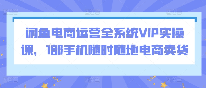 闲鱼电商运营全系统VIP实操课,1部手机随时随地电商卖货|淘骐网赚资源库