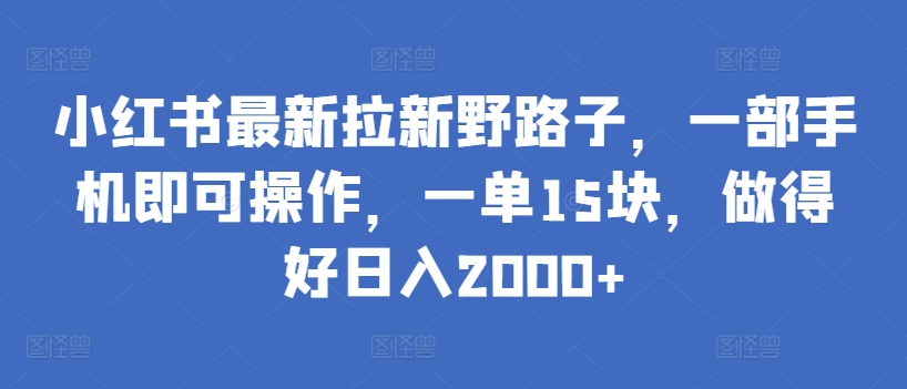 小红书最新拉新野路子,一部手机即可操作,一单15块,做得好日入2000+【揭秘】|淘骐网赚资源库