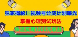 独家揭秘！视频号分成计划曝光，掌握心理测试玩法，快速实现1000元收益【揭秘】|淘骐网赚资源库