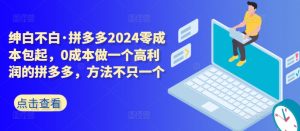 拼多多2024零成本包起,0成本做一个高利润的拼多多,方法不只一个|淘骐网赚资源库