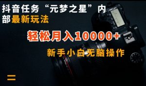 抖音任务“元梦之星”内部最新玩法，新手小白无脑操作，轻松月入10000+【揭秘】|第一资源库