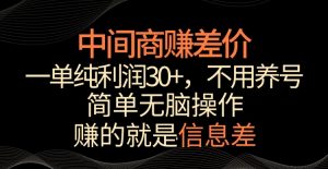 中间商赚差价，一单纯利润30+，简单无脑操作，赚的就是信息差，轻轻松松日入1000+【揭秘】|淘骐网赚资源库