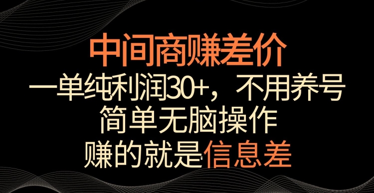 中间商赚差价，一单纯利润30+，简单无脑操作，赚的就是信息差，轻轻松松日入1000+【揭秘】|淘骐网赚资源库