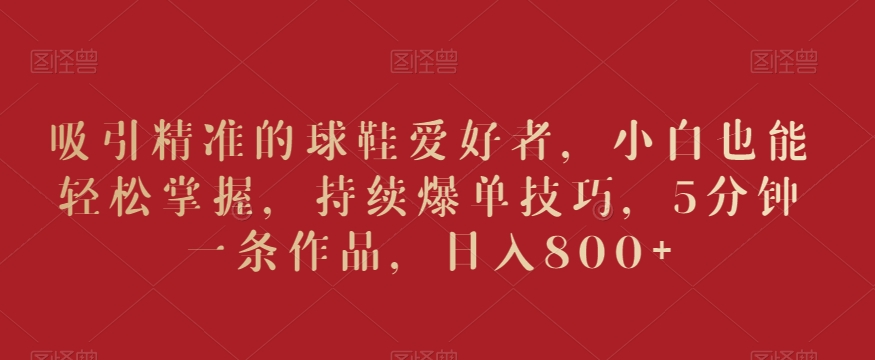 吸引精准的球鞋爱好者，小白也能轻松掌握，持续爆单技巧，5分钟一条作品，日入800+【揭秘】|淘骐网赚资源库