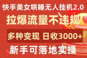 快手美女哄睡无人挂机2.0.拉爆流量不违规，多种变现途径，日收3000+，新手可落地实操【揭秘】|淘骐网赚资源库