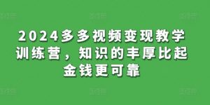 2024多多视频变现教学训练营,知识的丰厚比起金钱更可靠|淘骐网赚资源库