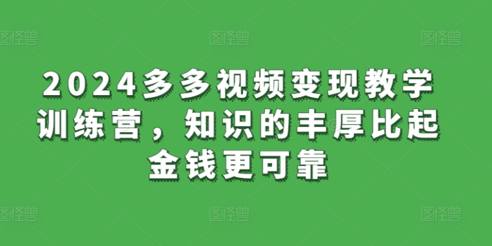 2024多多视频变现教学训练营,知识的丰厚比起金钱更可靠|淘骐网赚资源库