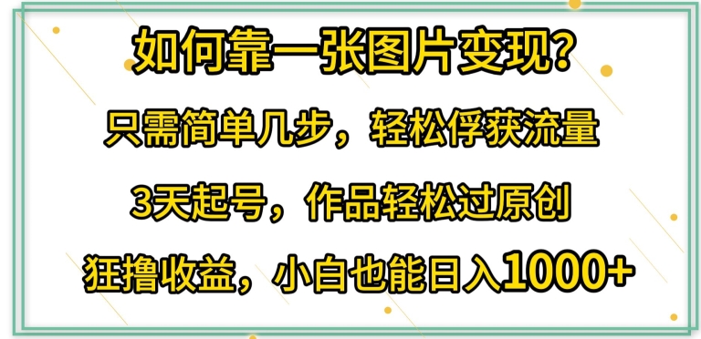 如何靠一张图片变现?只需简单几步,轻松俘获流量,3天起号,作品轻松过原创【揭秘】|淘骐网赚资源库