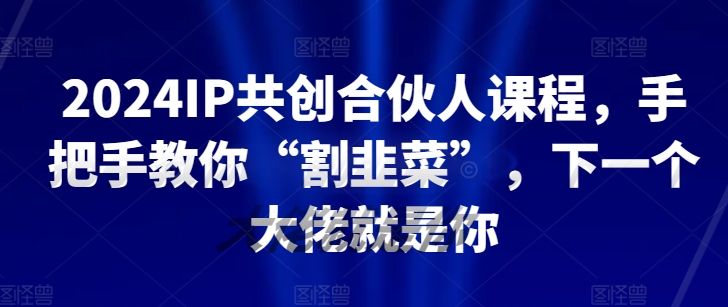 2024IP共创合伙人课程,手把手教你“割韭菜”,下一个大佬就是你|淘骐网赚资源库