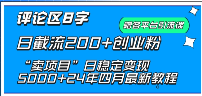 抖音评论区8字日截流200+创业粉 “卖项目”日稳定变现5000+【揭秘】|淘骐网赚资源库