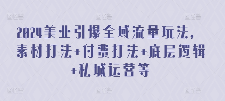 2024美业引爆全域流量玩法,素材打法 付费打法 底层逻辑 私城运营等|淘骐网赚资源库