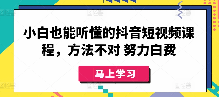 小白也能听懂的抖音短视频课程，方法不对 努力白费|淘骐网赚资源库