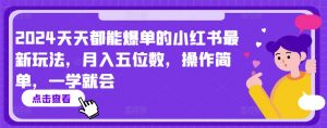 2024天天都能爆单的小红书最新玩法，月入五位数，操作简单，一学就会【揭秘】|第一资源库