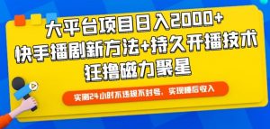 大平台项目日入2000+，快手播剧新方法+持久开播技术，狂撸磁力聚星【揭秘】|淘骐网赚资源库