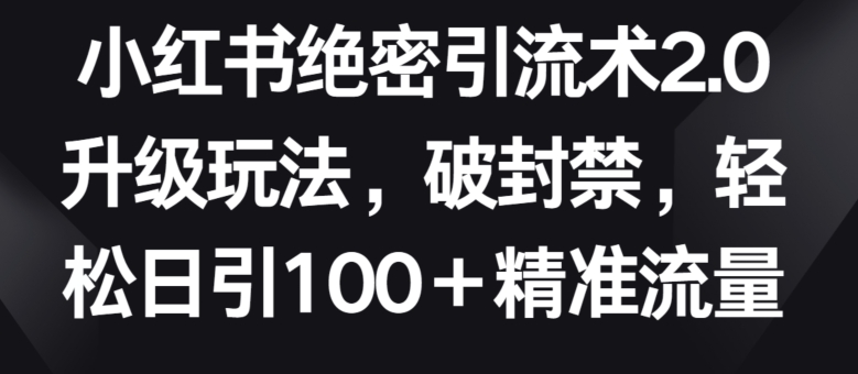 小红书绝密引流术2.0升级玩法,破封禁,轻松日引100+精准流量【揭秘】|淘骐网赚资源库
