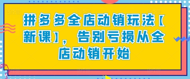 拼多多全店动销玩法【新课】,告别亏损从全店动销开始|淘骐网赚资源库