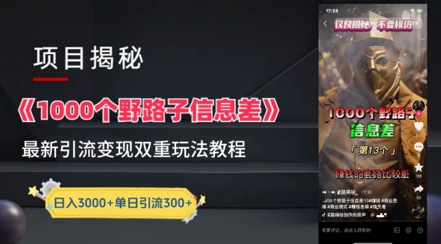 一千个野路子信息差最新玩法教程-变现+引流的玩法具体拆解【揭秘】|淘骐网赚资源库
