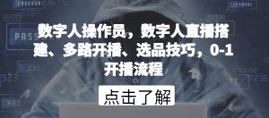 数字人操作员,数字人直播搭建、多路开播、选品技巧,0-1开播流程|淘骐网赚资源库