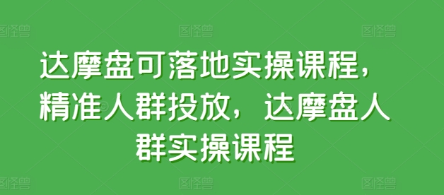 达摩盘可落地实操课程,精准人群投放,达摩盘人群实操课程|淘骐网赚资源库