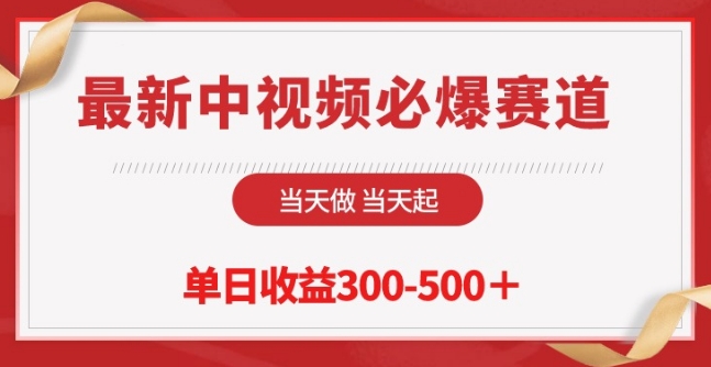 最新中视频必爆赛道,当天做当天起,单日收益300-500+【揭秘】|淘骐网赚资源库