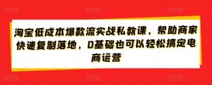 淘宝低成本爆款流实战私教课,帮助商家快速复制落地,0基础也可以轻松搞定电商运营|淘骐网赚资源库