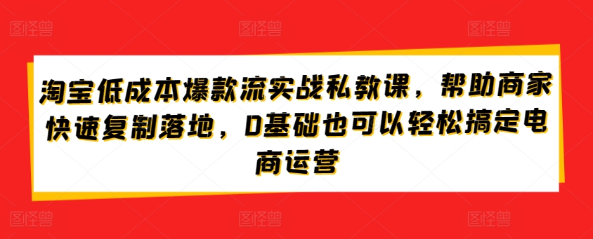 淘宝低成本爆款流实战私教课,帮助商家快速复制落地,0基础也可以轻松搞定电商运营|淘骐网赚资源库
