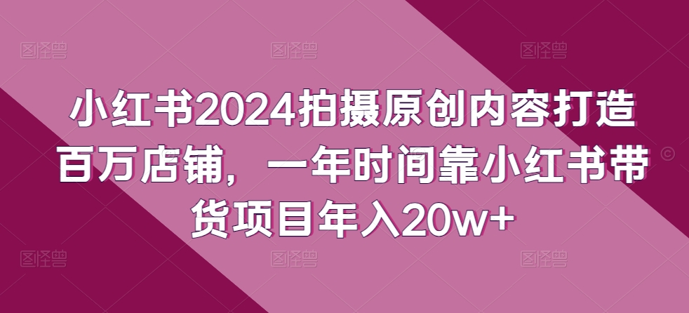 小红书2024拍摄原创内容打造百万店铺,一年时间靠小红书带货项目年入20w+|淘骐网赚资源库