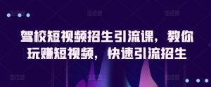 驾校短视频招生引流课,教你玩赚短视频,快速引流招生|淘骐网赚资源库