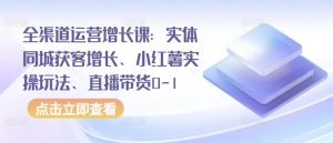 全渠道运营增长课:实体同城获客增长、小红薯实操玩法、直播带货0-1|淘骐网赚资源库