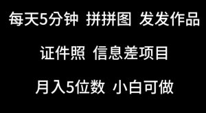每天5分钟，拼拼图发发作品，证件照信息差项目，小白可做【揭秘】|淘骐网赚资源库
