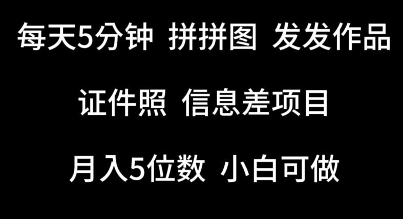 每天5分钟,拼拼图发发作品,证件照信息差项目,小白可做【揭秘】|淘骐网赚资源库