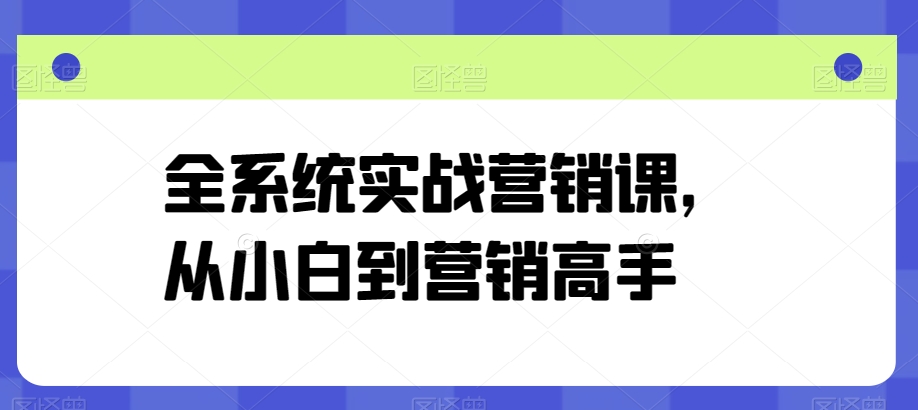 全系统实战营销课，从小白到营销高手|淘骐网赚资源库