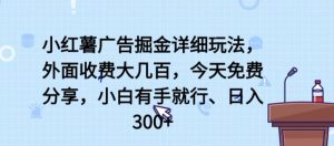 小红薯广告掘金详细玩法，外面收费大几百，小白有手就行，日入300+【揭秘】|淘骐网赚资源库