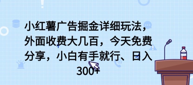小红薯广告掘金详细玩法,外面收费大几百,小白有手就行,日入300+【揭秘】|淘骐网赚资源库