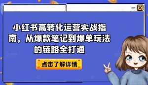 小红书高转化运营实战指南，从爆款笔记到爆单玩法的链路全打通|淘骐网赚资源库
